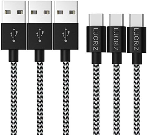 LUORIZ USB Type C Cable (C to A), [3 Pack 2m/6ft] Long Nylon Braided USB C Charger Cable Fast Charging Cord for Samsung Galaxy Note 8 S8 Plus, LG G5 G6 V20, Nintendo Switch, Nexus 6P/5X (Silver Black)