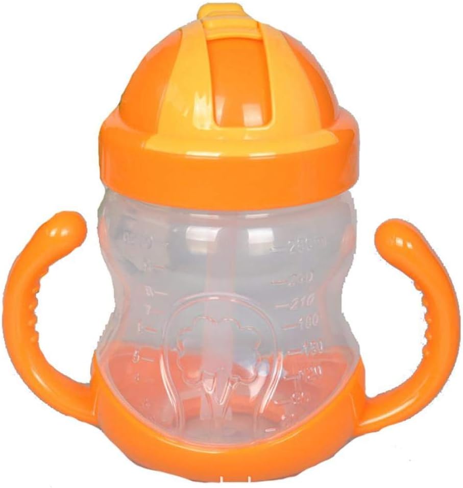 LjzlSxMF 1 Pcs 280ml Sippy Cup with Handle Children Mini Water Botter with Straw Sports Water Bottle Travel Milk Juice Trainer Cup for Kids(orange)