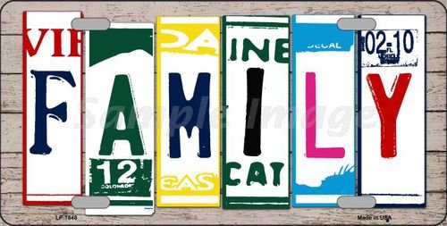 FAMILY License Plate Art Wood Pattern Novelty License Plate Tag Sign