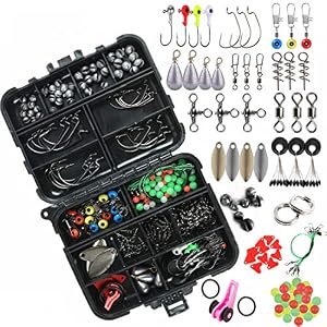 Kit D’accessoires De Pêche 187 Pièces Comprenant Des Crochets De Jig, Des Poids De Coulée De Basse Balle, Des émerillons De Pêche, Des Toboggans De Pêche Et Des Perles Avec Boîte De Rangement