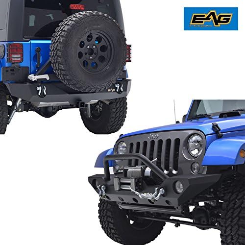 EAG 07-18 Jeep Wrangler JK Heavy Duty Front Bumper and Rear Bumper Combo - Tire Carrier