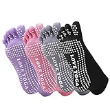 Yoga Socks Non Slip Skid with Toe Grips for Pilates Barre Women 4 Pack by Meaiguo