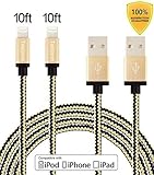 Tecland 2pack 10ft Nylon Braided lightning cords to USB Cable for iPhone 6/ 6s/ Plus /5s /5Plus/ 5, iPad Air,iPad mini, iPod touch 5th gen / 6th gen / nano 7th gen [black &gold]