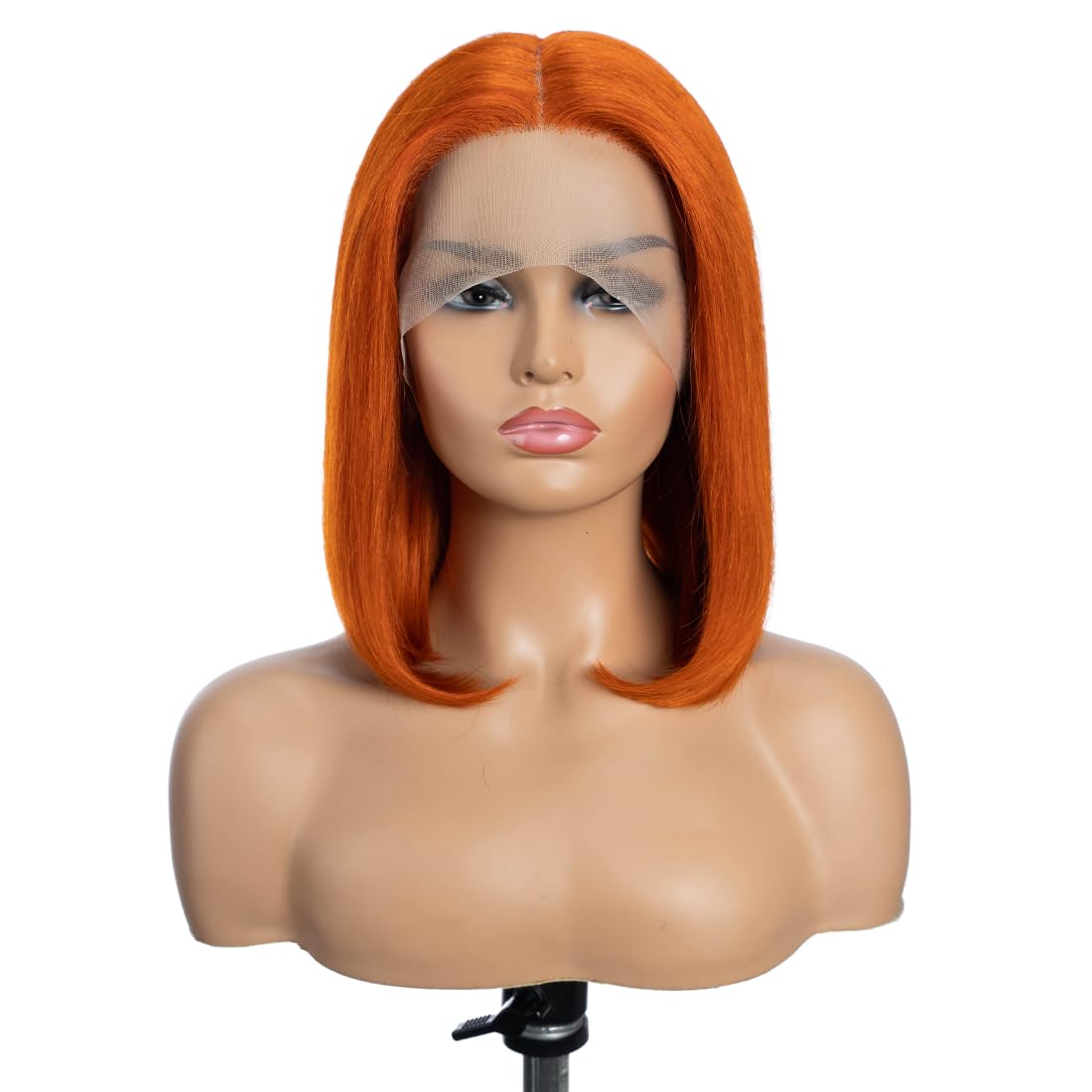 Human Hair Wigs hd Lace Front Wigs 13x4x1 T Part Wigs Short Bob 12inch Human Hair Gluless Wigs 150% Brazilian Virgin Human Hair Bob Wigs Straight Hair ORANGE Color for black women