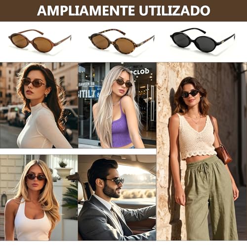 3 Piezas lentes de sol ovalados mujer,Gafas de Sol Mujer Retro Moda,Gafas de Sol Retro Ojo de Gato, Gafas Estrechas Ligeras de los 90 Lentes, Adecuado para conducir, viajar y practicar deportes