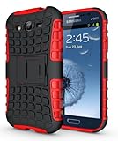 JKase DIABLO Series Tough Rugged Dual Layer Protection Case Cover with Build in Stand for Samsung Galaxy Grand i9080, Samsung Galaxy Grand Duos i9082 - Retail Packaging (Red)