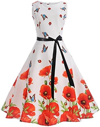 iBaste Women's Slim Fit Retro Round Neck Sleeveless Dresses 1950S Vintage Cocktail Party Evening Swing Dress