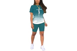 PINSV Women's 2 Piece Outfits Summer Printing Bodycon Short Pants Workout Sets