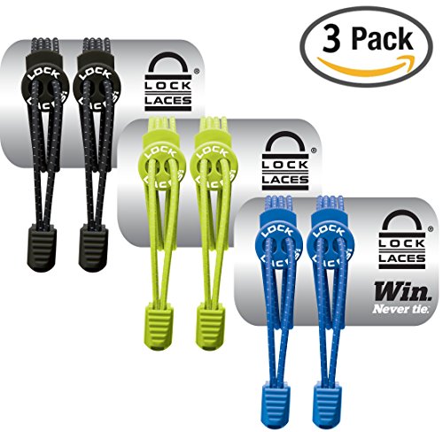 LOCK LACES (Elastic No Tie Shoe Laces) (Pack of 3) (Black-Green-Blue)