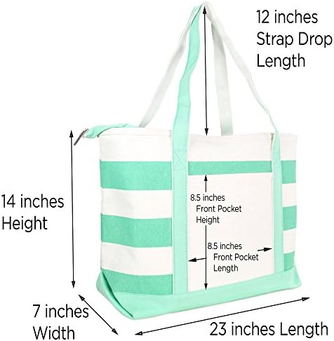 DALIX Striped Boat Bag Premium Cotton Canvas Tote White Mint Green 5 DALIX Striped Boat Bag Premium Cotton Canvas Tote White Mint Green