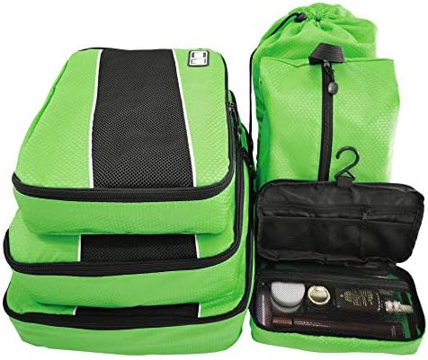 Packing Organizers - Clothing Cubes Shoe Bags Laundry Pouches For Travel Suitcase Luggage, Oxford Storage Organizer 6 Set Color Green
