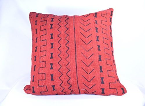 16" - Red African Mud cloth Pillow Cover; Bogolanfini Decorative Pillow, Black & White Mudcloth Throw Pillow from Mali -BF1027