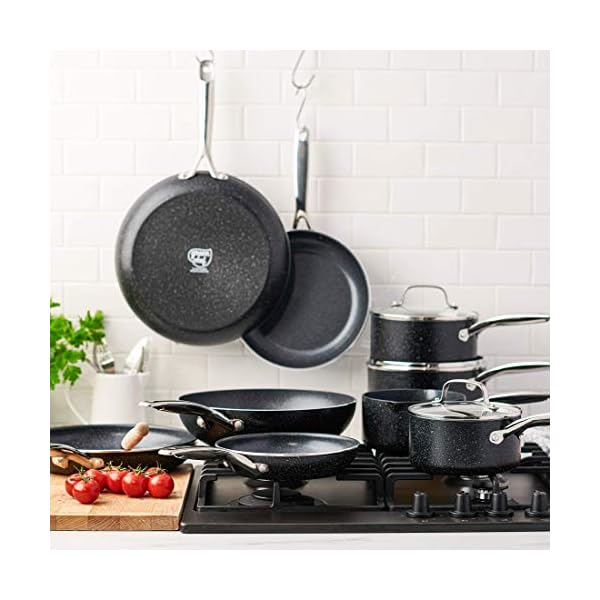 GreenChef-Milk-Pan-with-2-Spouts-Non-Stick-Aluminium-Cookware-Induction-Oven-Safe-Pot-16-cm16-Litre GreenChef Berlin Rocks Non-Stick 16 cm/1.6 Litre Milk Pan, PFAS Free, Black