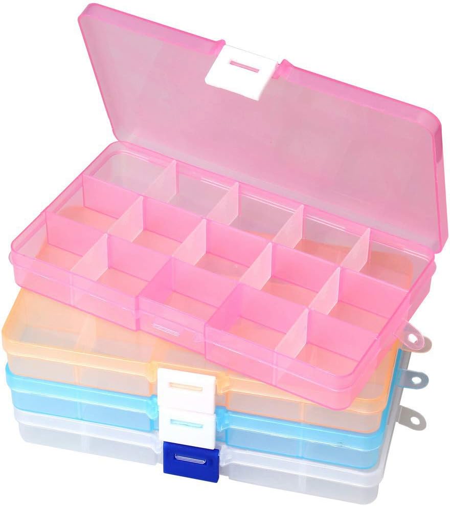 pengxiaomei 4 Pack Bead Storage Box,Clear Plastic Earring Organizer