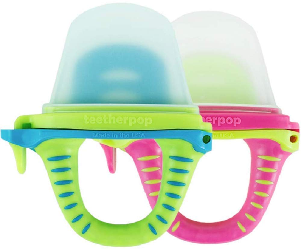 teetherpop 2 Pack Fillable, Freezable Baby Teether for Breastmilk, Purées, Water, Smoothies, Juice & More (Baby Teether is USA Made & BPA Free) (PinkLimon/LimonTeal)