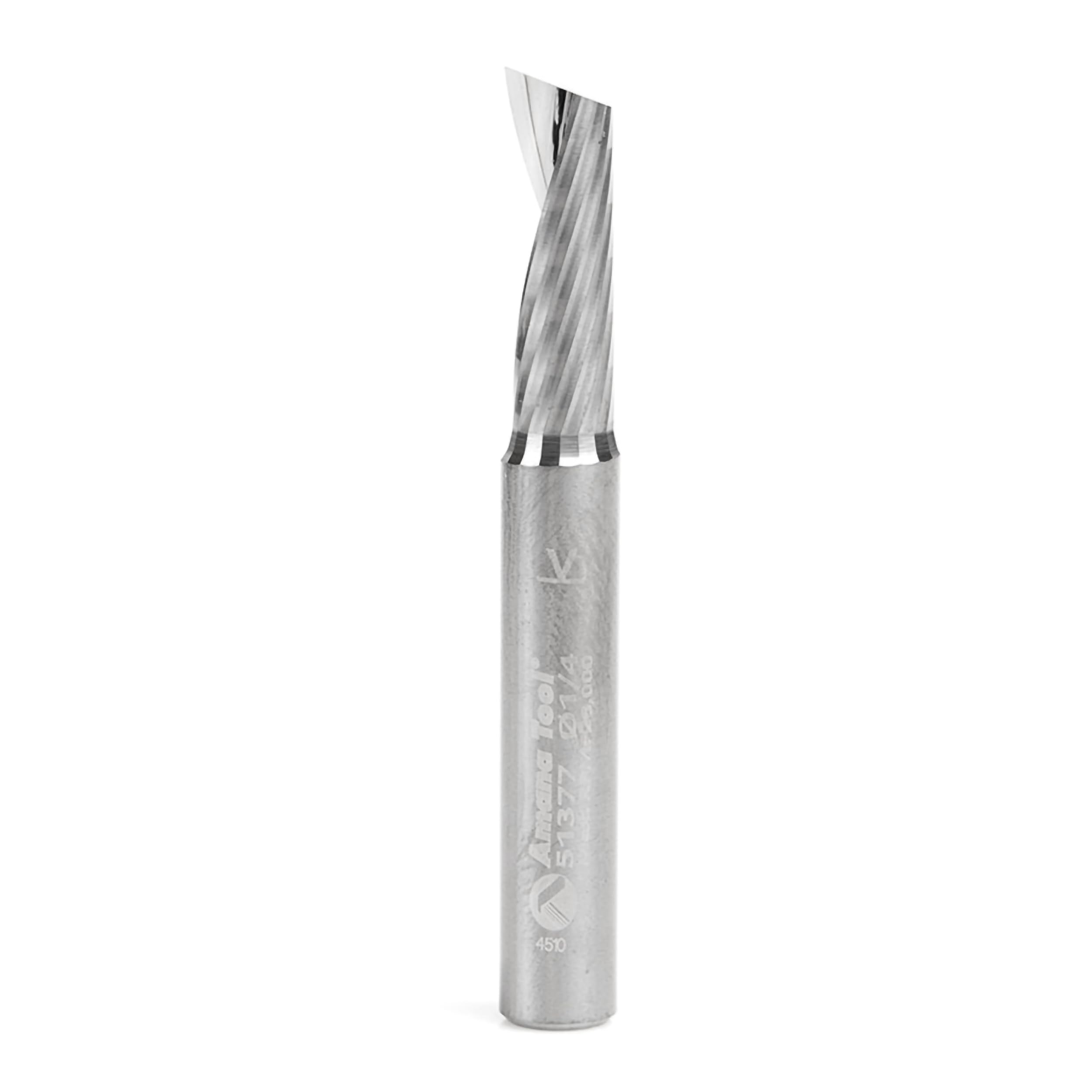 Amana Tool 51377 SC Spiral O Single Flute, Aluminum Cutting 1/4 D x 3/4 CH x 1/4 SHK x 2 Inch Long Up-Cut Router Bit with Mirror Finish