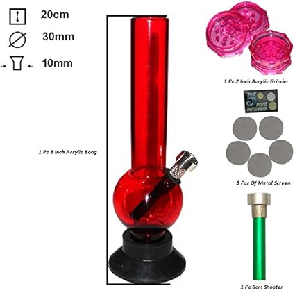 Metier Acrylic Bong Set (3 cm x 3 cm x 20 cm, Transparent Red)