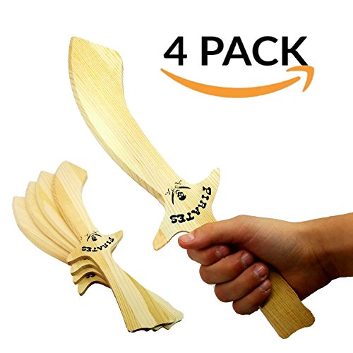 Adventure Awaits - 4-Pack Pirate Sword Set - Handmade Wooden Lightweight for Outdoor Play