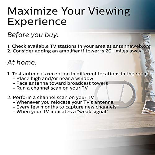 Philips Modern Loop Rabbit Ears Indoor TV Antenna, 15 inch Extendable