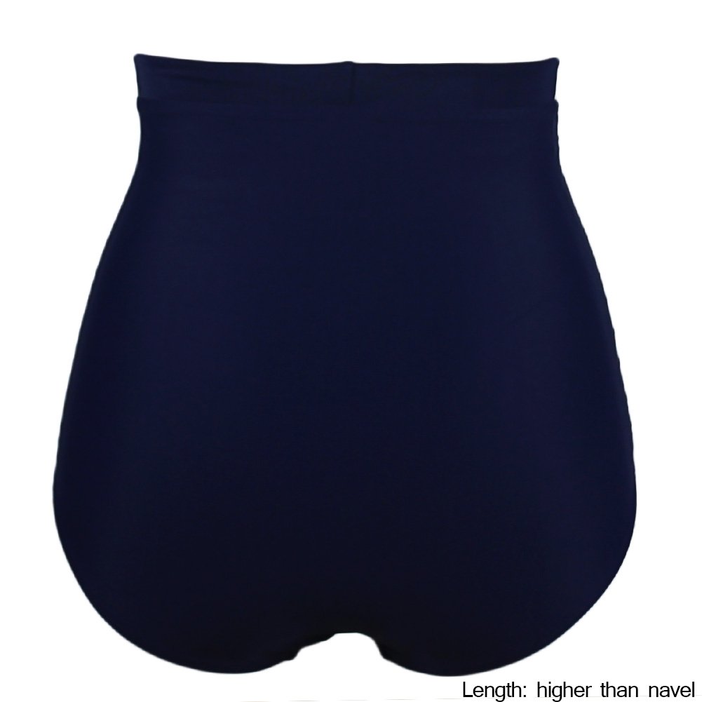 Qiaoer Women\'s Retro Black High Waisted Bikini Bottom Ruched Swim Short Tankinis Briefs (Dark Blue, S)