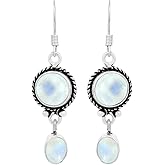 Natural Lapis Turquoise Moonstone Earrings Two Stone 925 Silver Overlay handmade Dangle Earrings for Women