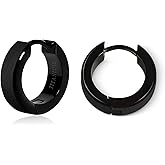 Pure Titanium Black Round Hoop Huggie Earrings
