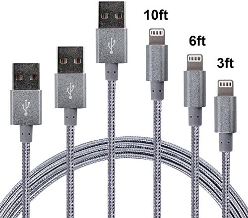 iPhone Lightning Cable, SENTLY Nylon Braided iPhone Lighting to USB Cable Tangle Free Durable 8 Pin Charging Cord and Sync Cable for iPhone 7/6/6s/5/5s/5c, iPad mini, Grey - 3 Pack (3ft 6ft 10ft)