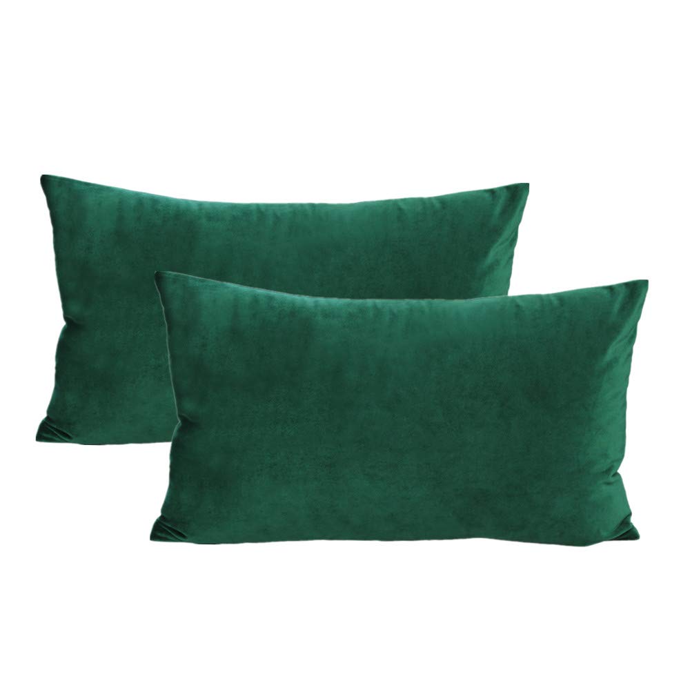 VAKADO Green Lumbar Velvet Soft Solid Cushion Covers Decorative Rectangle Cozy Throw Pillow Covers Home Decor for Living Room Couch Sofa Car 12"x20" Set of 2 โ image 1