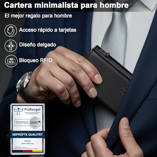 Geldbörse Herren, Slim Wallet Geldbeutel mit Münzfach & RFID Schutz, Leder Portmonee, 8 Fächer für Kreditkarten, Kartenetui Herren, Geschenke zum Vatertag - Schwarz