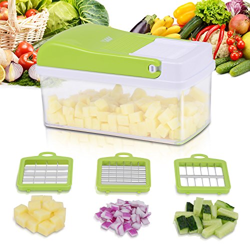 Benewell Vegetable Chopper, Kitchen Veggie Fruit Dicer Slicer, Food Cutter with 3 Interchangeable Blades Set, Food Container and Cleaning Brush for Onion, Potato and More - No-Mess Kitchen Gadgets - Thumbnail 3