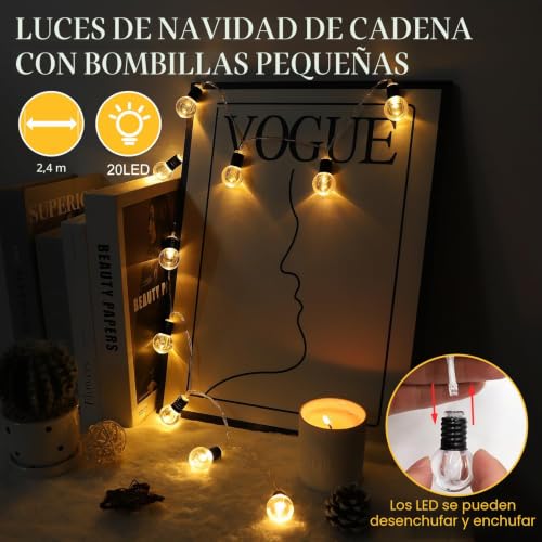 A.bigwhale String Lights Battery -20 LED Fairy Lights with Timer, Warm White Mini Bulb Fairy Lights for Indoor, Bedroom, Party, Christmas, Wedding, Led Battery Christmas Decorations