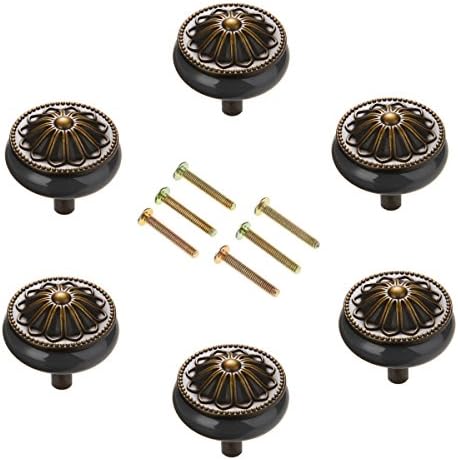 MARSTREECorasays Antique Bronze Ceramic Drawer Cupboard Pulls Handles Wardrobe Drawer Cabinet Door Kitchen Knobs and Handles, Pack of 6 (Gray)