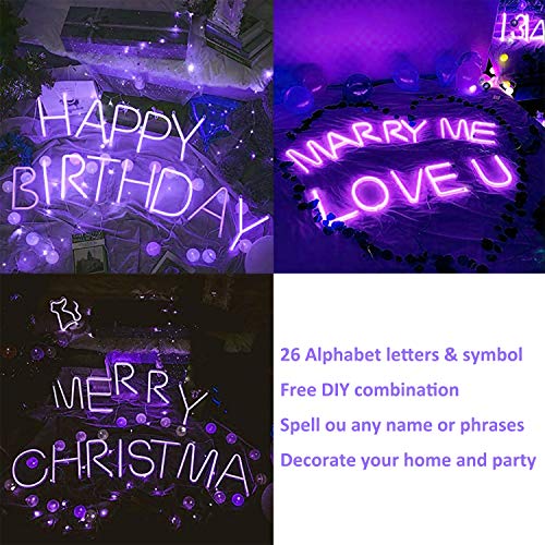 Light Up LED Neon Letter Signs Wall Decorative Neon Lights Purple Alphabet Marquee Letter Lights for Birthday Wedding Party Decor - K