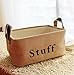Tosnail 2 Pack Collapsible Jute Storage Bin Nursery Baskets with Leather Handle - Great for Bedroom, Closet, Toys and Cat (Stuff Print)