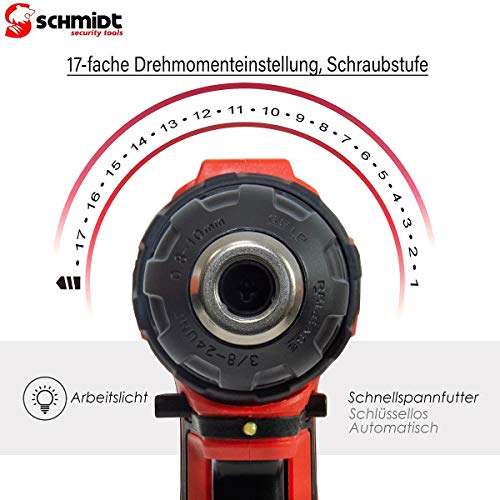 SCHMIDT security tools Akku-Bohrschrauber PD-01 LED-Licht 15Nm Akkuschrauber inkl. Akku 10,8V 1,5Ah Li-Ion Ladegerät… – Bild 5
