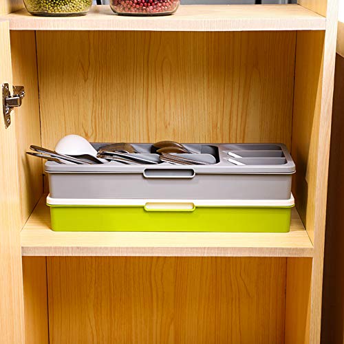 Expandable Kitchen Drawer Organizer, Adjustable Cutlery Tray, Flatware Drawer Tray, Drawer Dividers Organize Multi-Purpose Storage for Kitchen, Office, Bathroom (White-Green) …