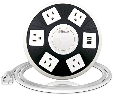 Power Strip Surge Protector 5 Outlets 2 USB Charging Ports UFO Shape - Black by KEBAINA