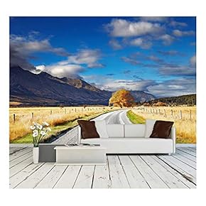 Mountain Landscape with Road and Blue Sky, Otago, New Zealand - Removable Wall Mural | Self-Adhesive Large Wallpaper - 66x96 inches