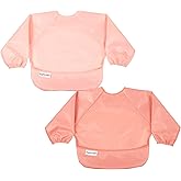 Tiny Twinkle Long Sleeve Bib for Babies & Toddlers | 2-Pack Waterproof Smock Bib for Eating | Machine Washable & Mess-Proof Feeding Essentials | Newborn Shower Gift (Peach Terracotta,6–24M)