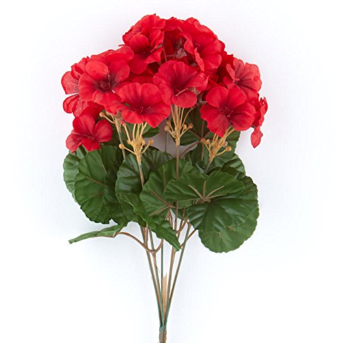 Set of 2 Red Poly Silk Geranium Bushes
