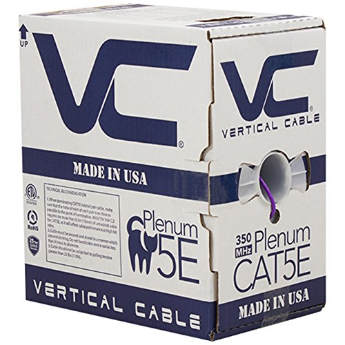 Vertical Cable CAT5E, 350 MHz, UTP, 24AWG, 8C Solid Bare Copper, Plenum, 1000ft, Purple, Bulk Ethernet Cable - Made in USA