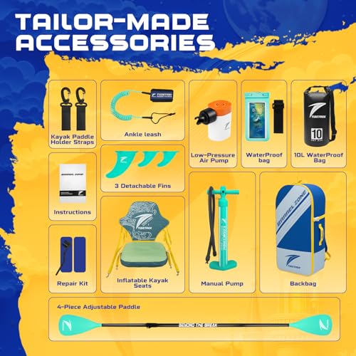 TIDETREK 11'/11'6" x 33"/34" x 6" Inflatable SUP Paddle Board – Extra-Wide, Stable Stand Up Paddle Board with Premium Full Accessory Set for Adults & Youth (Whale Dream/Kayak Seat, 11'x33 x6)