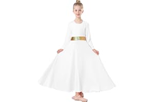 TLMNU Girls Praise Dance Dress Metallic Gold Liturgical Worship Church Robe Full Length Swing Lyrical Costume