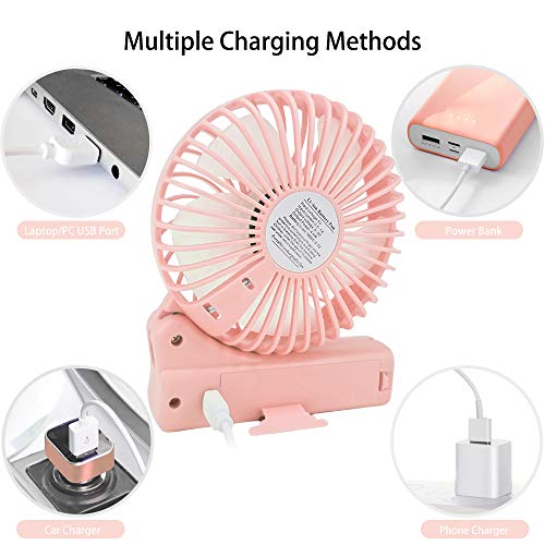 AUDIMI Handheld Fan with Rechargeable Battery Folding Personal Desk Fan Portable Small Operated Electric Fan for Traveling Office Outdoor - Pink - Thumbnail 7