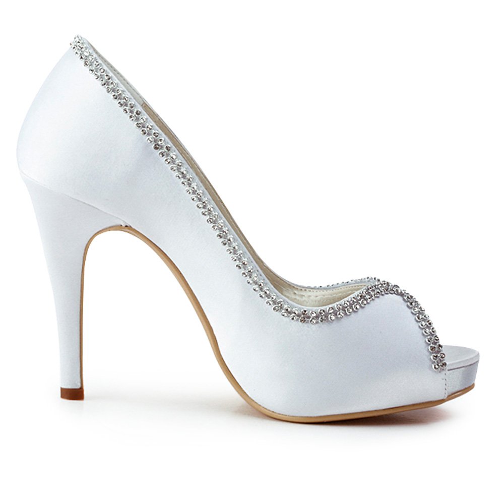 ELEGANTPARK EP11083 Women Pumps Peep Toe Rhinestones Platform High Heel Satin Evening Wedding Dress Shoes - Image 4
