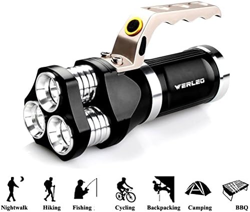 Werleo 2800 Lumens Rechargeable Outdoor LED Spotlight High Power Flashlight IP65 Waterproof CREE T6 Dimmable Handheld Searchlight Floodlight Torch Lamp For Camping Lantern,Hiking,Hunting,Emergency