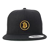 Trendy Apparel Shop Bitcoin Embroidered Flat Bill Snapback Baseball Cap - Black