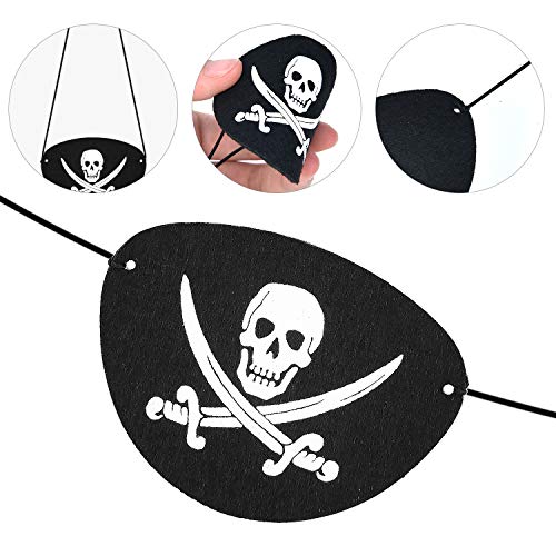 SAYAYA 4 Pieces Pirate Hat with Eye Patch Classic Skull Print Pirate Captain Costume Cap for Halloween Masquerade Party Cosplay Hat Prop - Thumbnail 4
