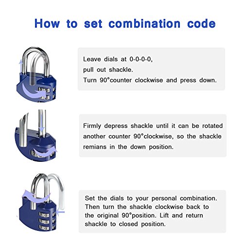 Combination Lock, Blingco 4 Digit Combination Padlock for Gym & School Locker, Sports, Employee, Fence, Case, Toolbox, Hasp Cabinet & Storage - 2 Pack & Blue