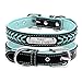 Didog Personalized Leather Dog Collar, Braided Custom Leather Dog Collars with Engraved Nameplate for Small Medium Large Dogs, Blue, L